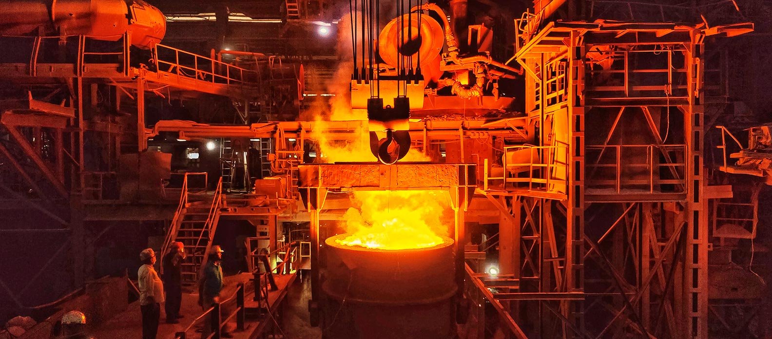 Industrial metal forging furnace fire sparks